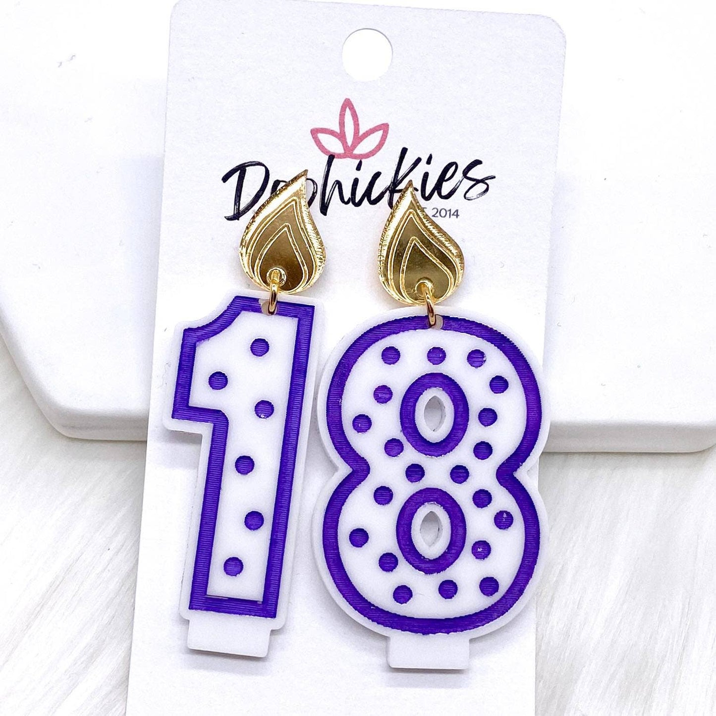 Doohickies - 2" Traditional Candle Acrylics -Birthday Earrings: Pink / 13