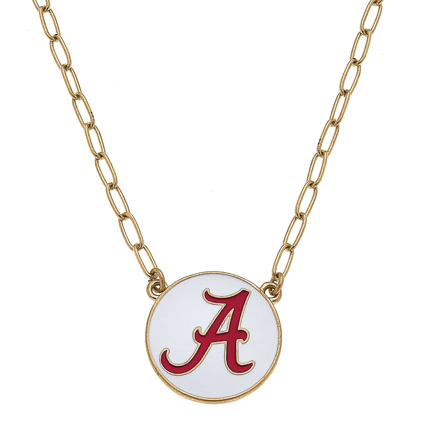Canvas Style - Alabama Crimson Tide Enamel Disc Pendant Necklace in White