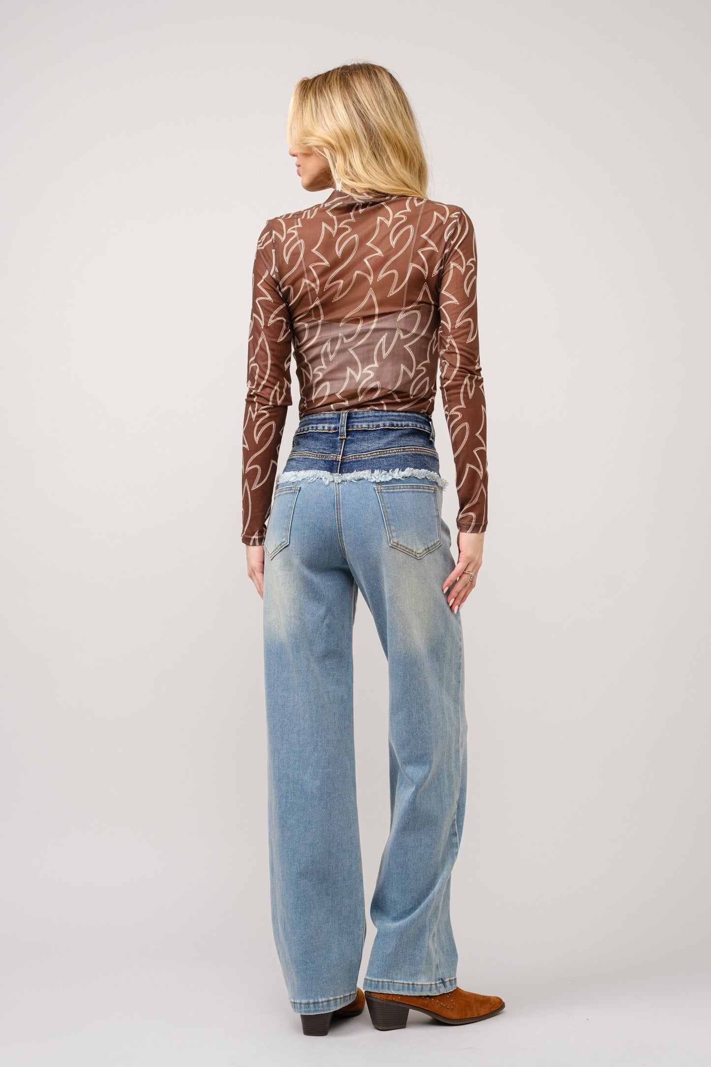 Boots Stitch Throughout Mesh Mock Neck Fitted Top