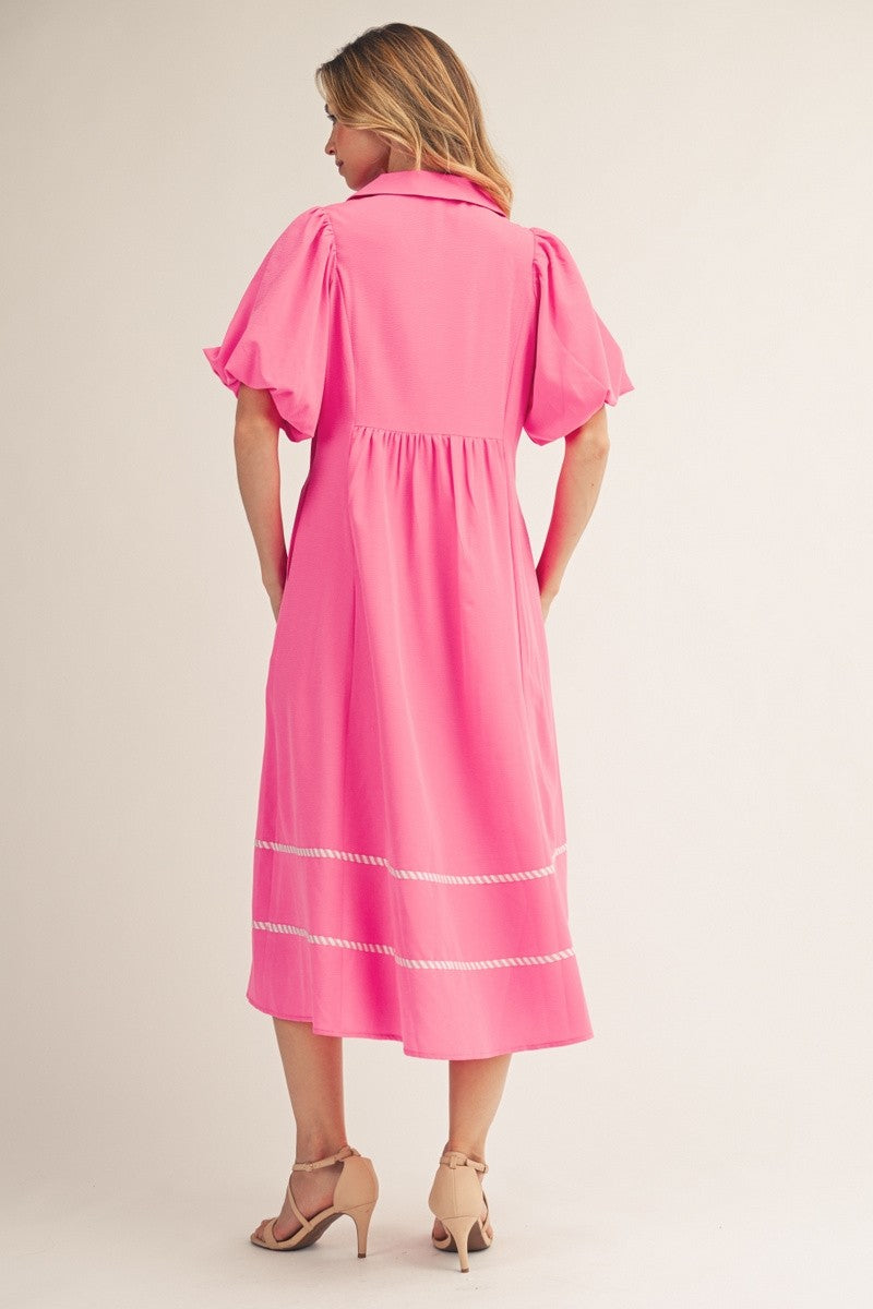 Smocking Chest Detail Solid Midi Dress
