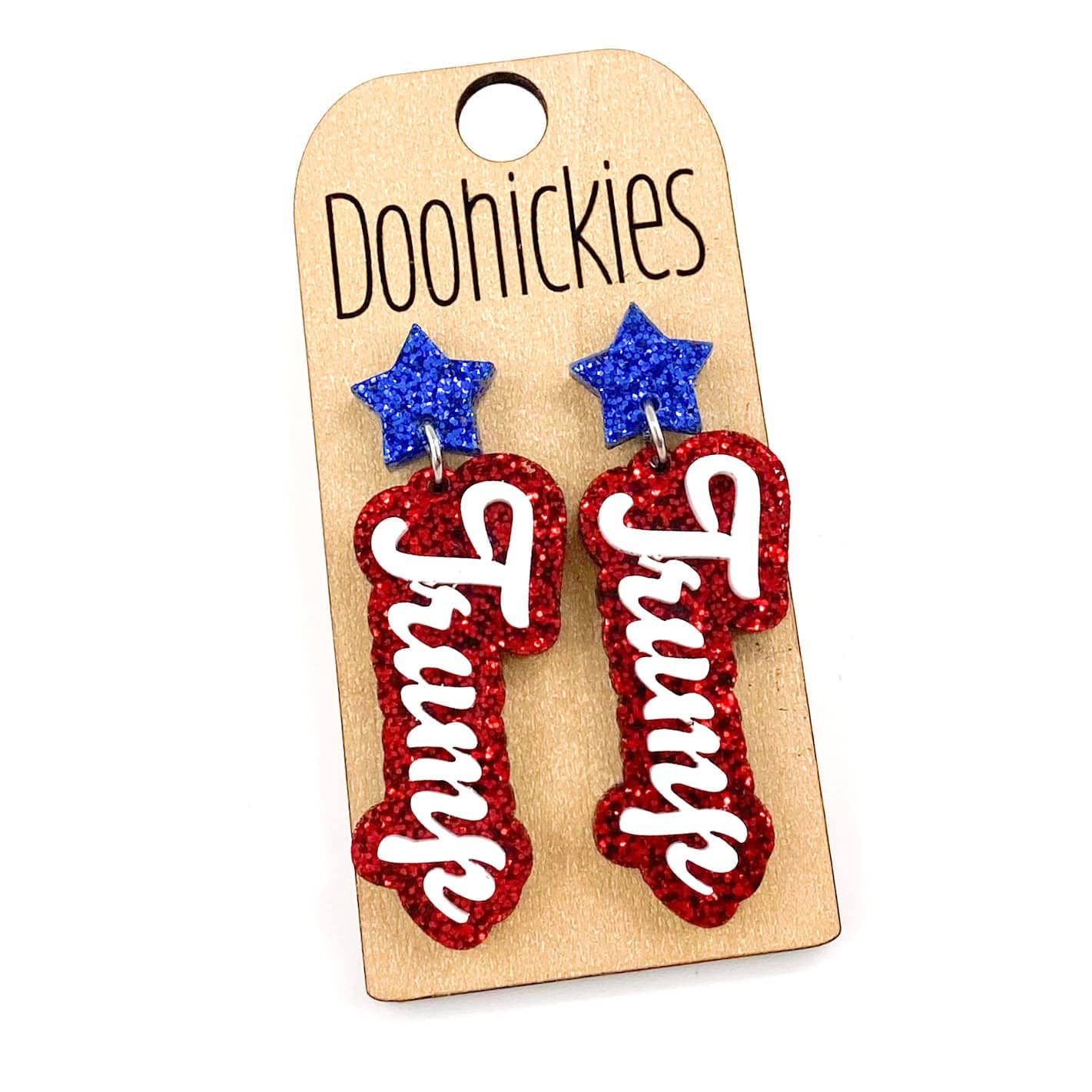 Doohickies - 2" Star and Trump Layered Acrylic Dangle Earrings - Political Earrings