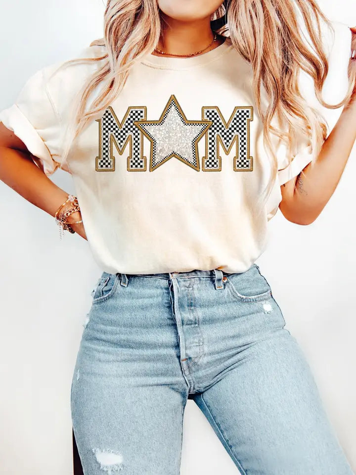 Retro Star Checkered Mom tee