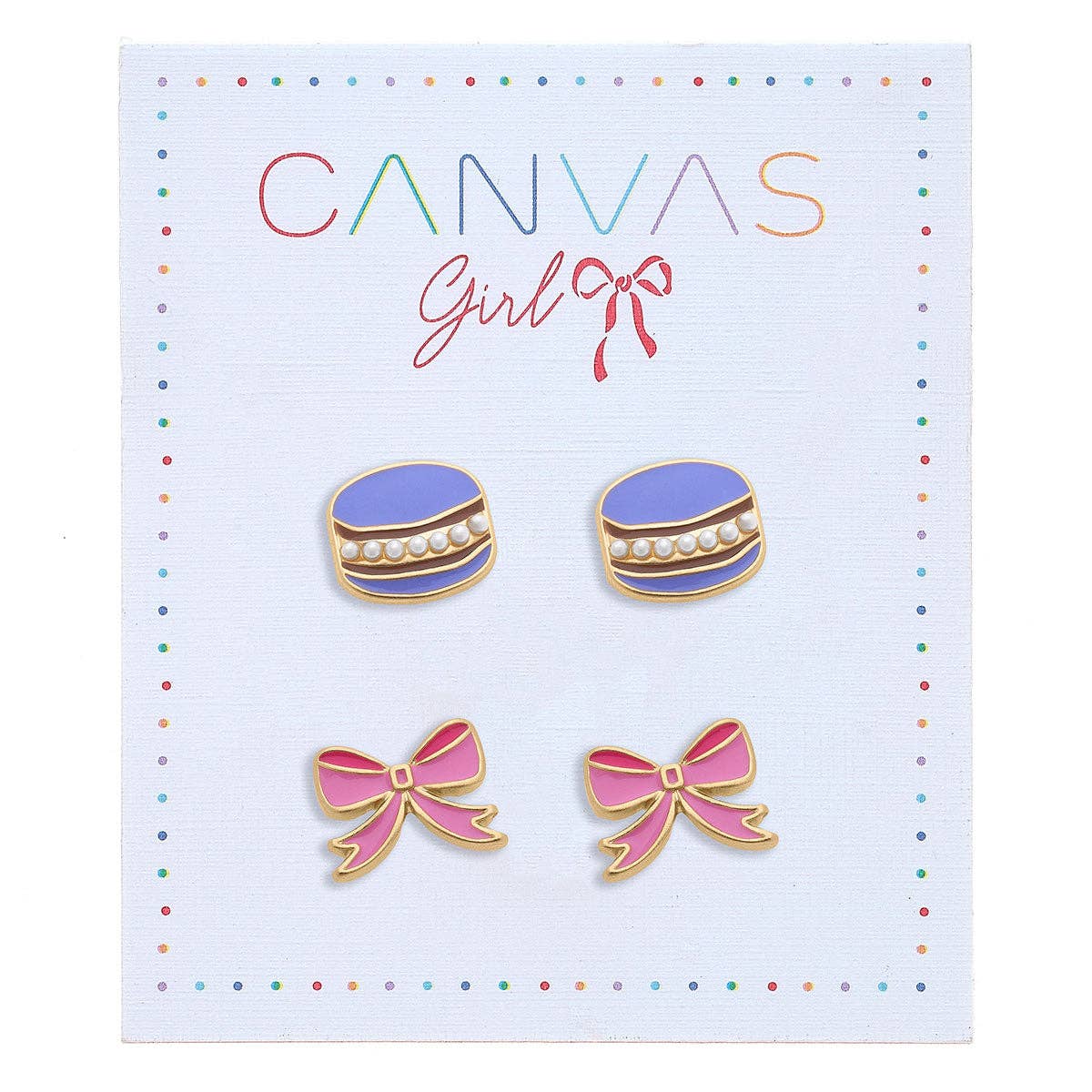 Canvas Style - Madeleine Macaroon & Ribbon Bow Children's Stud Earrings