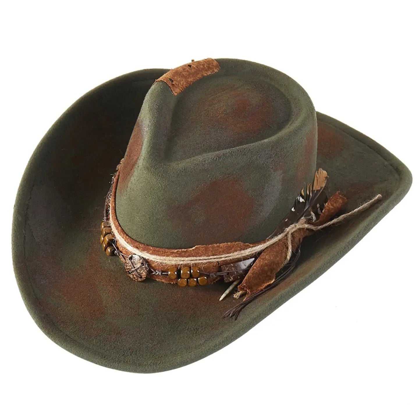Distressed Fabric Band Rustic Cowgirl Fedora Hat