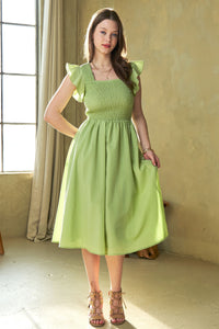 Green Ruffle Cap Sleeve Madi Dress