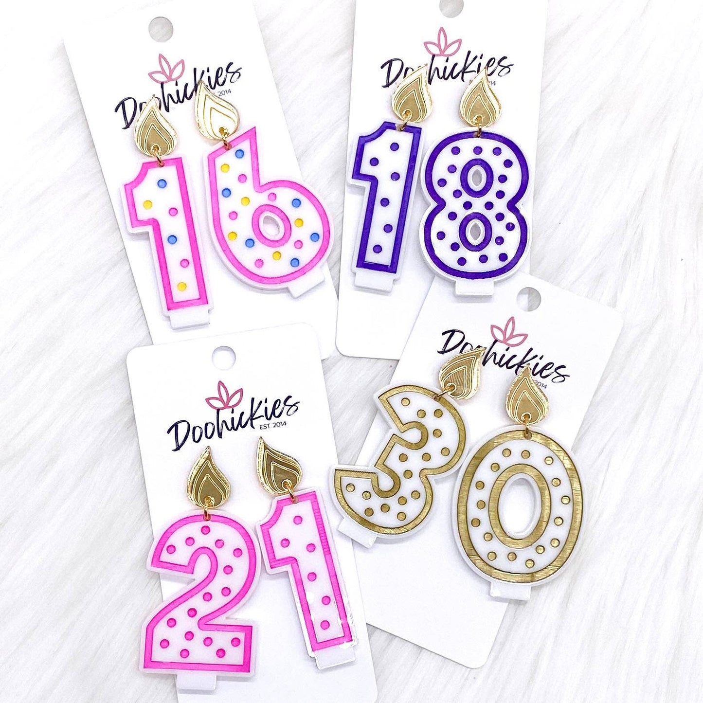 Doohickies - 2" Traditional Candle Acrylics -Birthday Earrings: Pink / 60