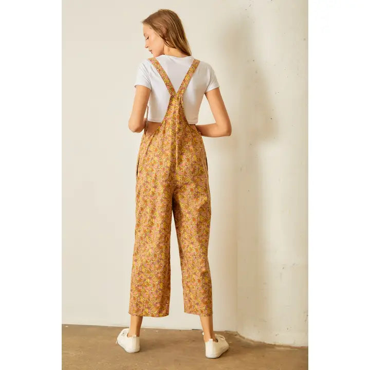 Floral Print Corduroy Overall