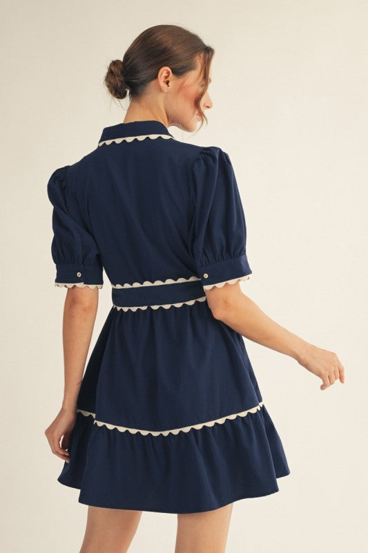 Scallop Trim Button Down Babydoll Dress