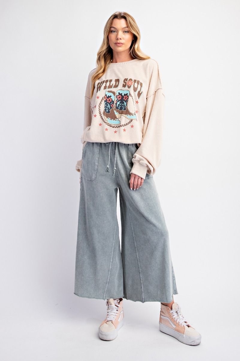 Washed Terry Knit Wide Pants