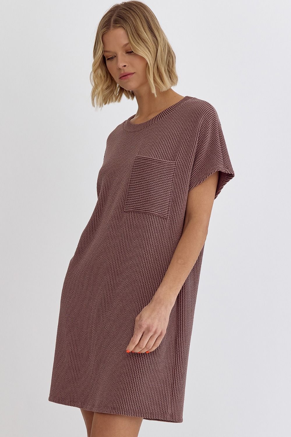 Ribbed Round Neck Mini Dress