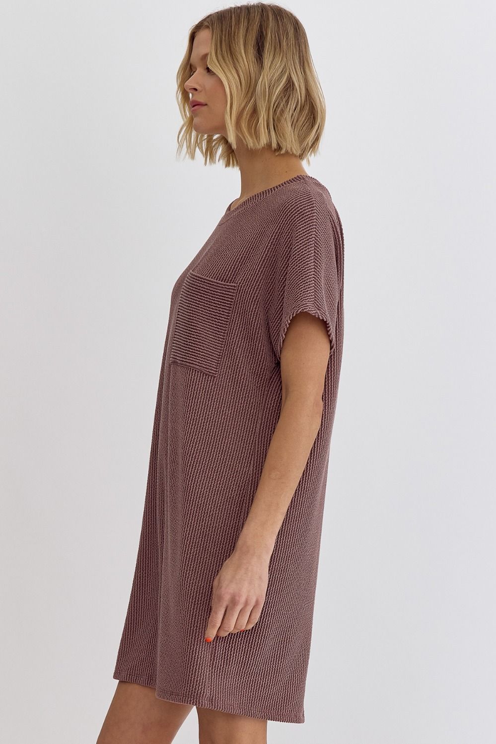 Ribbed Round Neck Mini Dress