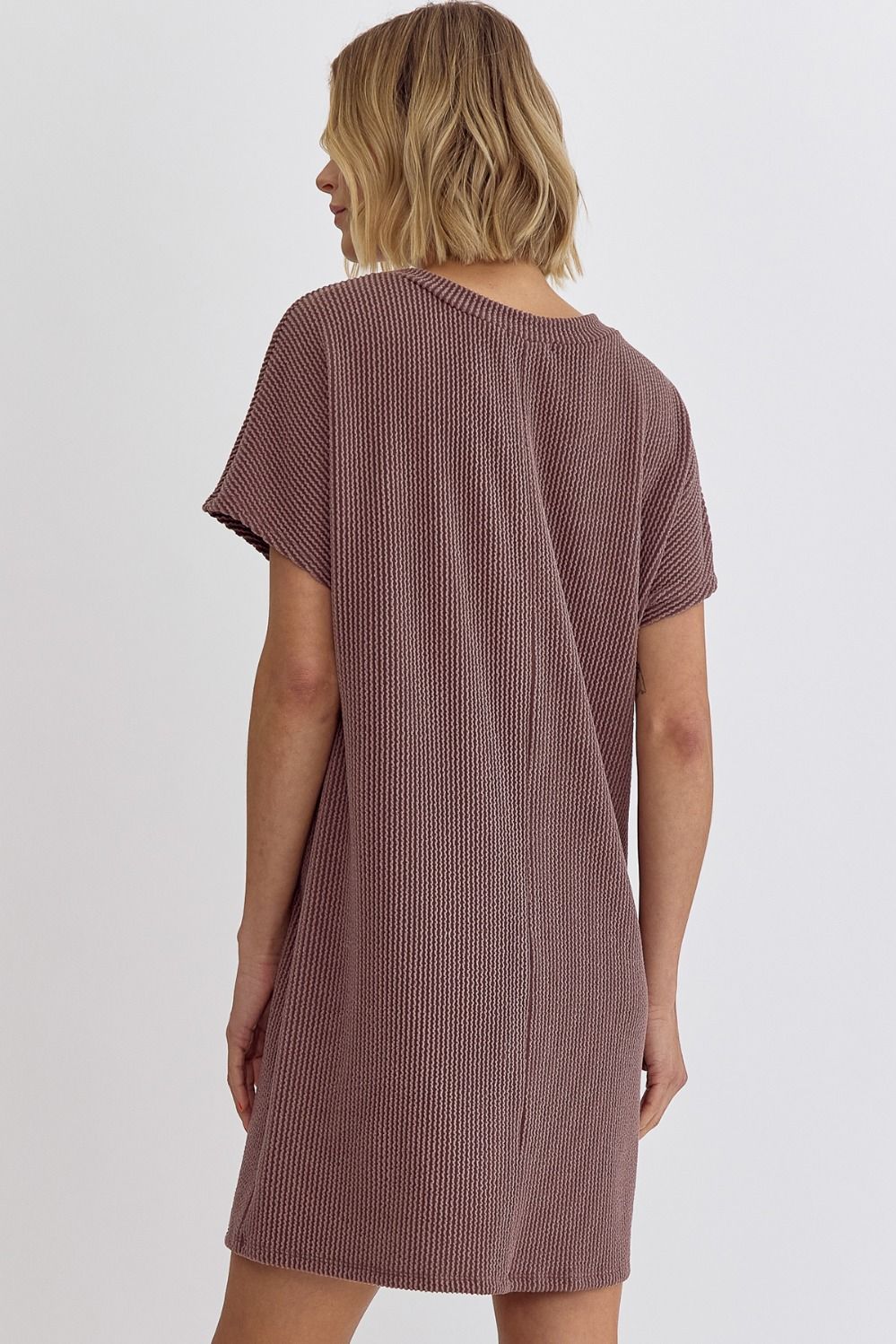Ribbed Round Neck Mini Dress