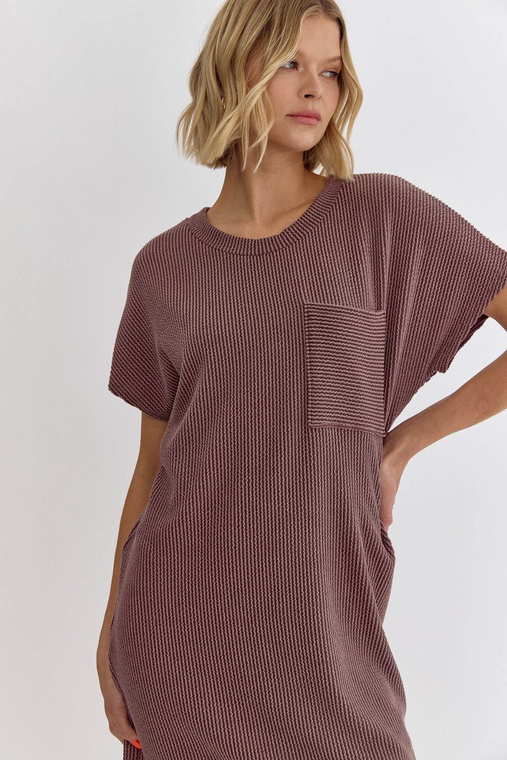 Ribbed Round Neck Mini Dress