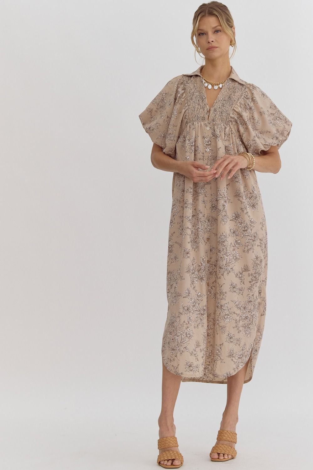 Floral Print Midi Collard Dress