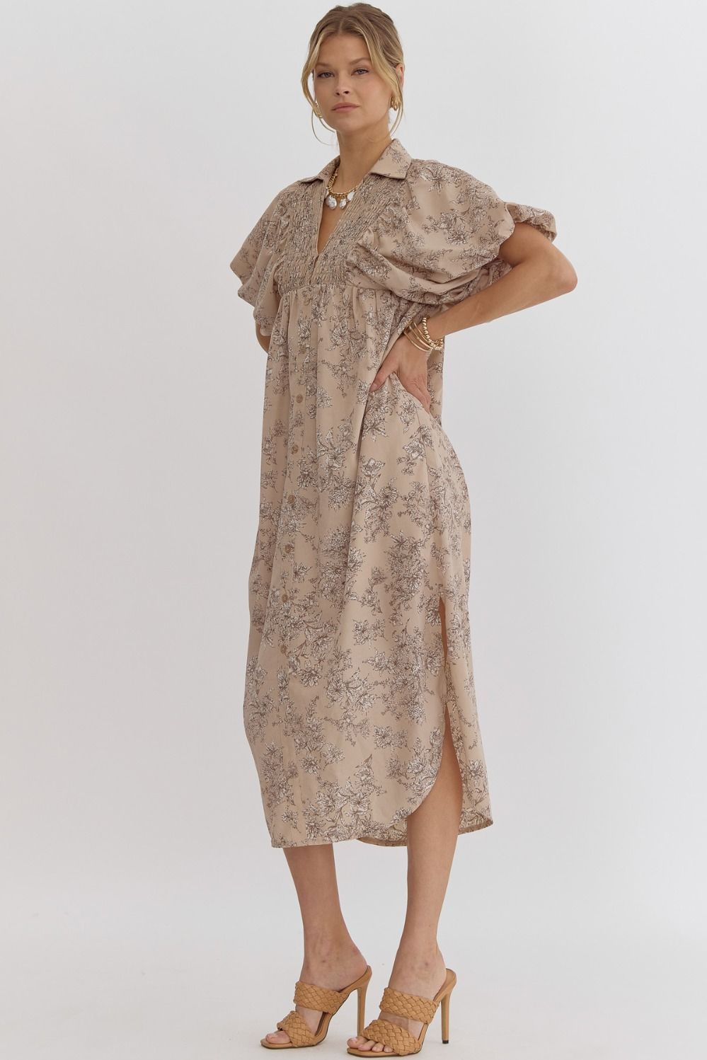 Floral Print Midi Collard Dress