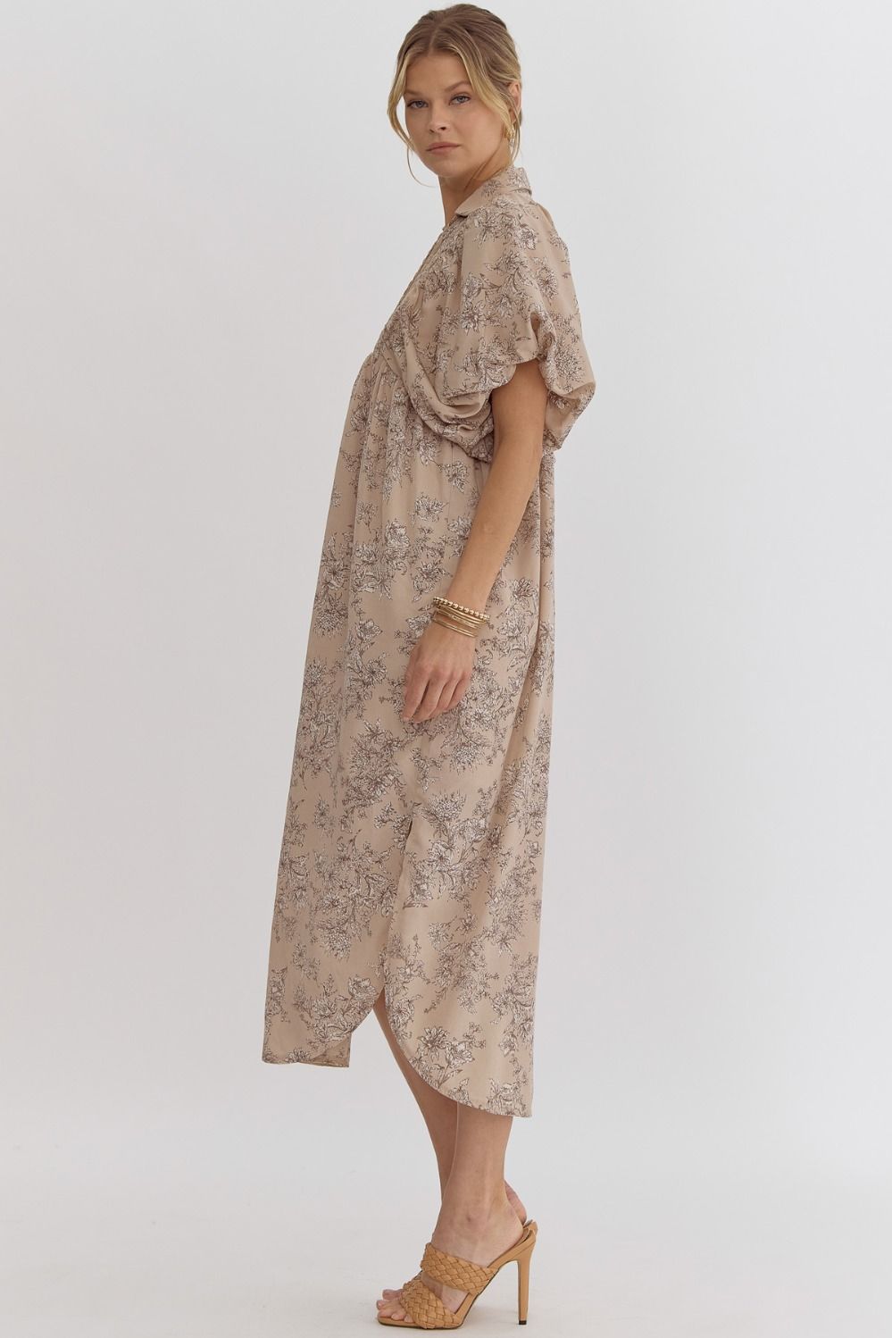 Floral Print Midi Collard Dress