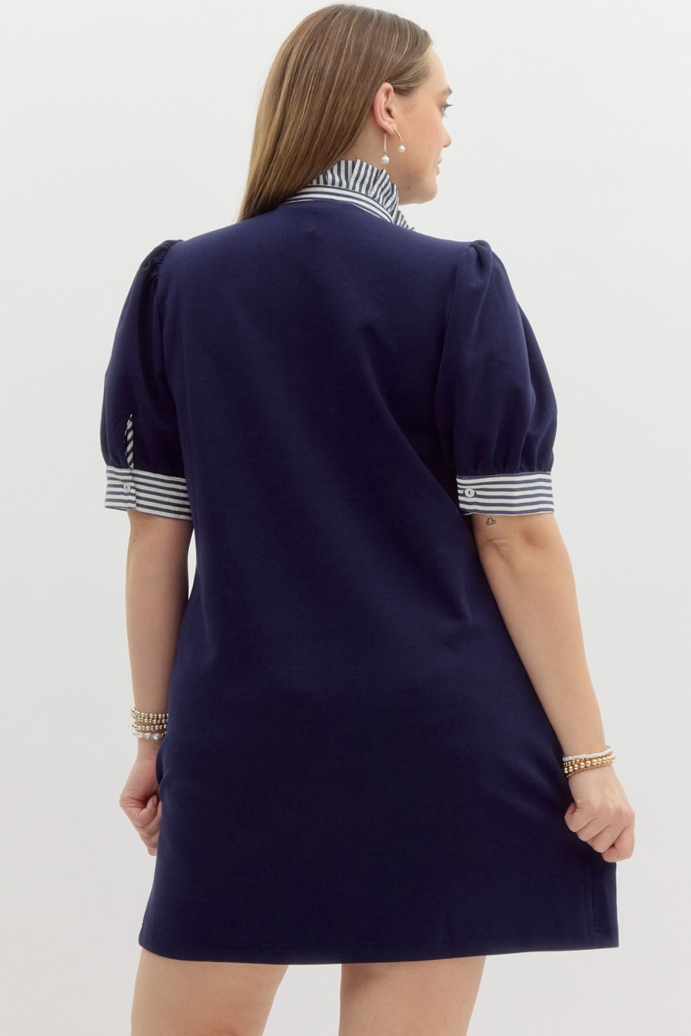 Short Sleeve Pullover Polo Dress With Ruffle Neck