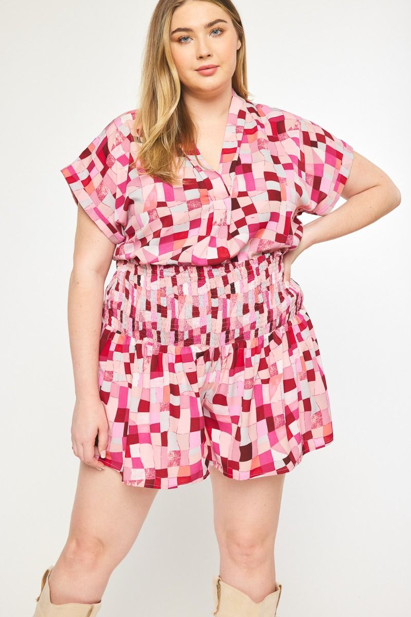 Printed V-neck short sleeve Set (PLUS)