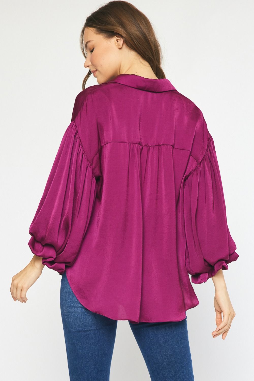 Magenta Satin Button Down