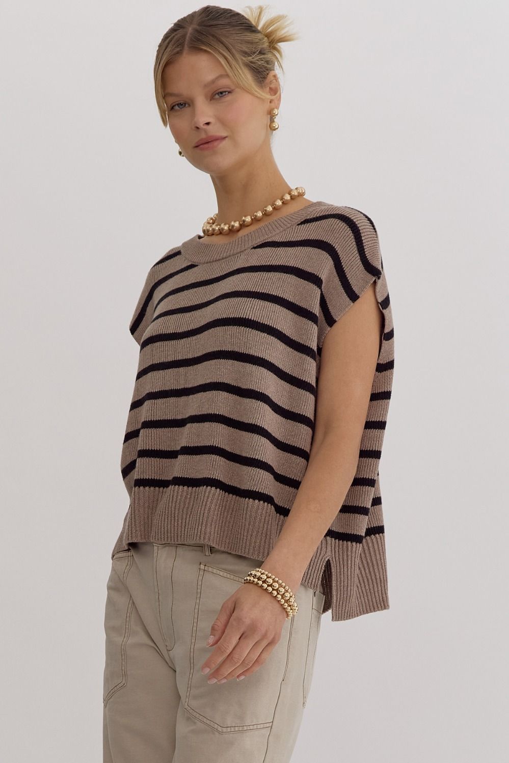 Stripe Black Brown Knit Sweater