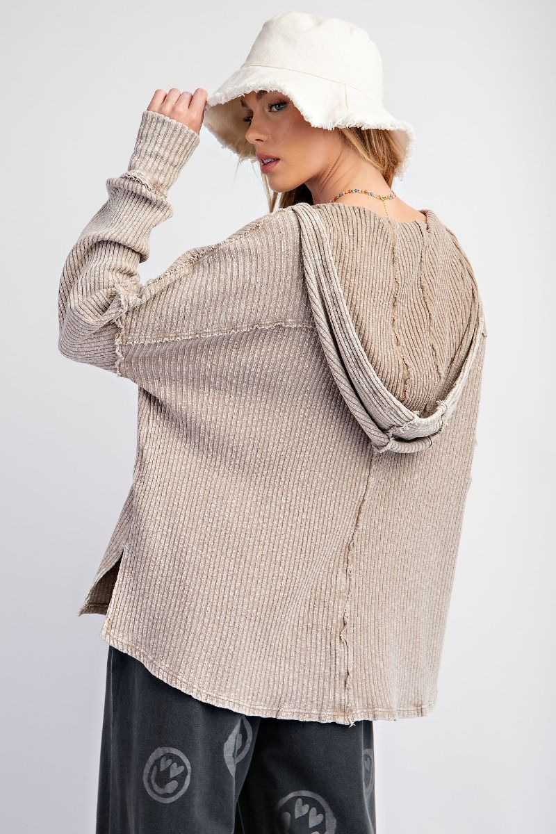Mocha / Rib Knit Hoodie