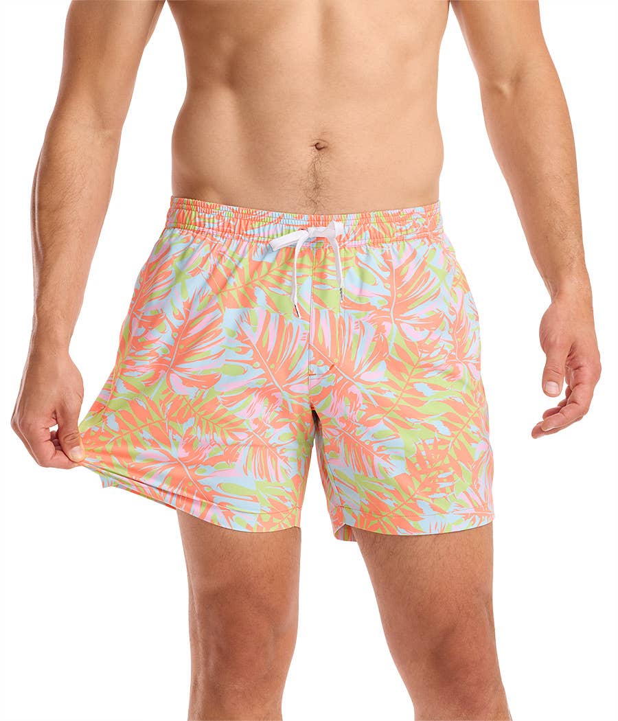 Tipsy Elves - Leaf Luster Stretch Swim Trunks - Men's Palm Leaf Swim Suit: S