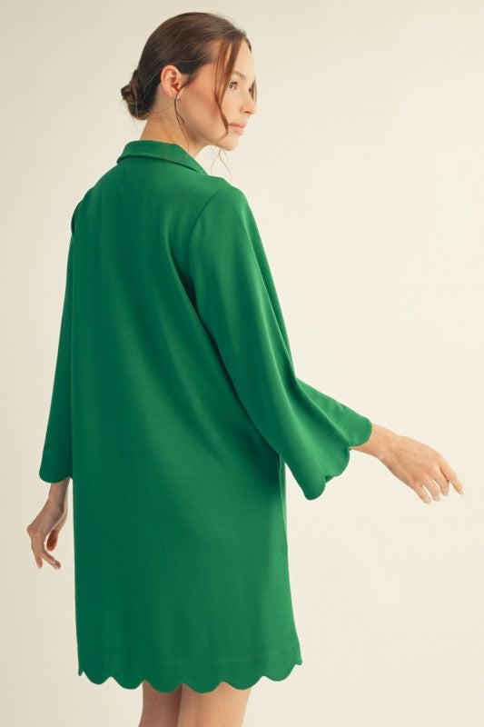 Scallop Hem Accent Solid Dress