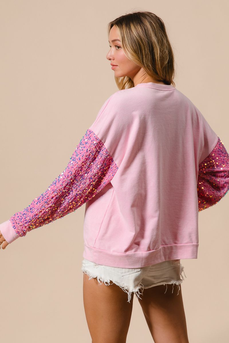 Sequin Sleeve Santa Face Pullover