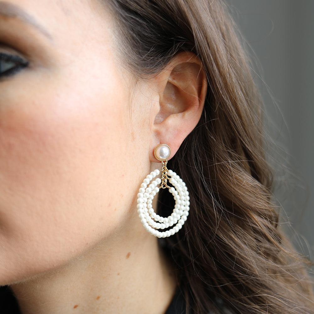 Ivy Pearl Drop Hoop Earrings in Ivory