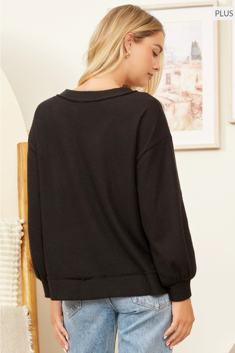 Ribbed V-Neck Long Sleeve