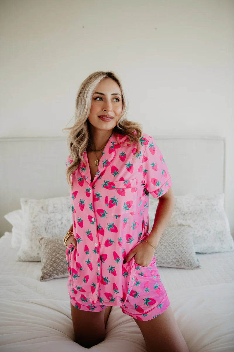 Pink Strawberry Print Pajama Women