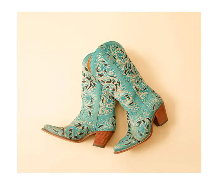 Kasiopeah Hand-tooled Boots in Turquoise