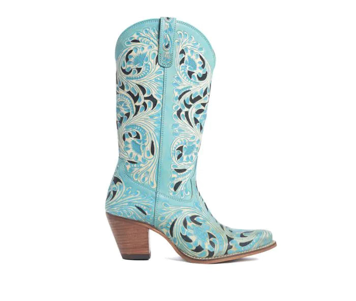 Kasiopeah Hand-tooled Boots in Turquoise