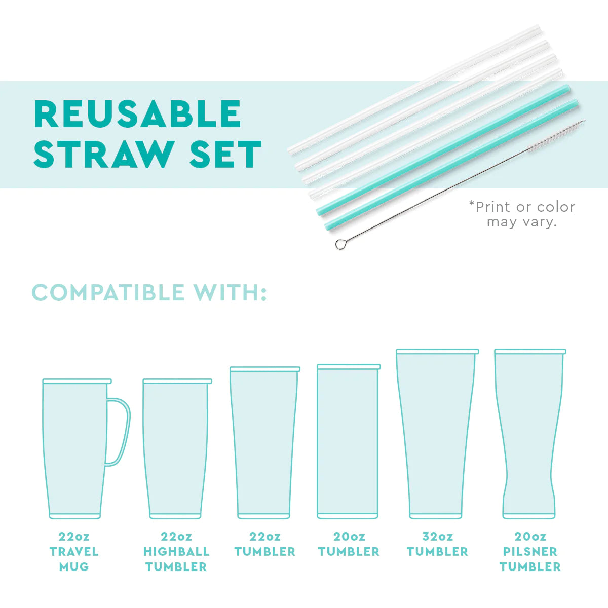 Glitter Clear + Aqua Reusable Straw Set