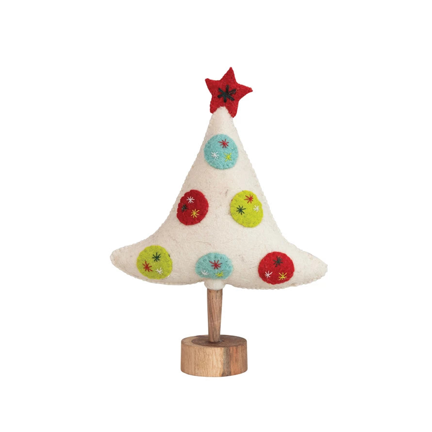 Wool Felt Tree w/ Star, Applique, Embroidery