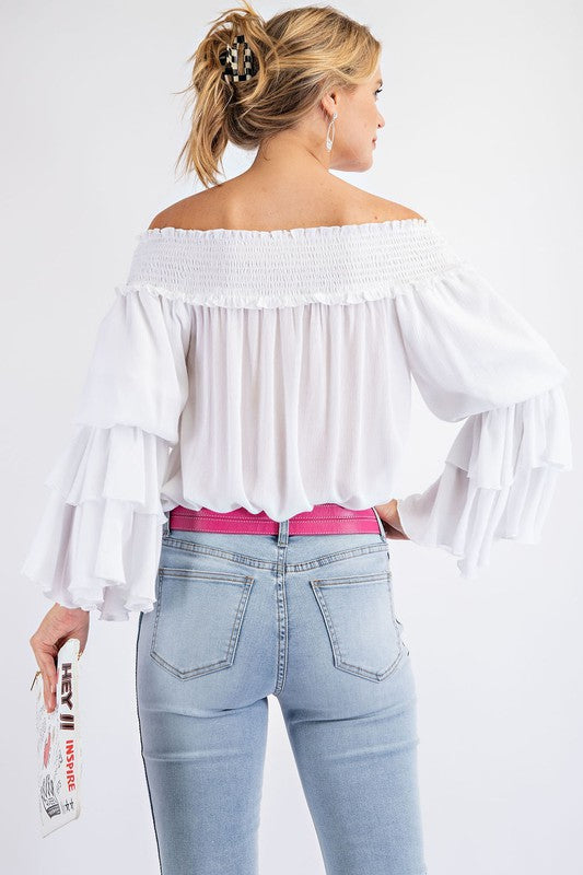 Ruffled Sleeve Off Shoulder Top