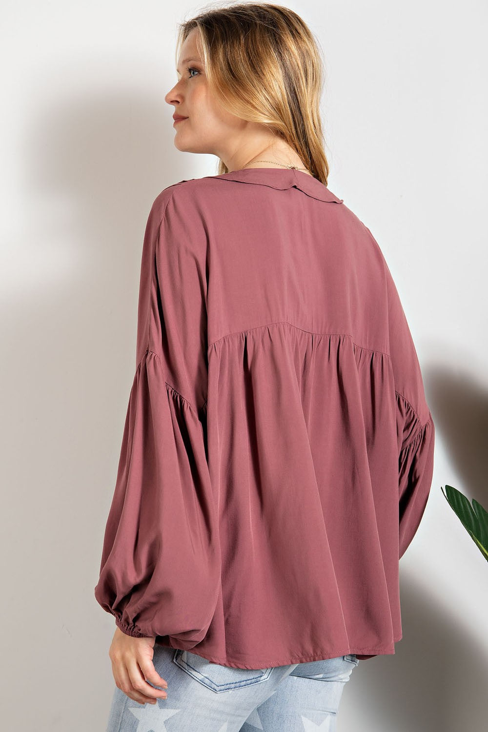 Red Bean Challie Ruffle Top