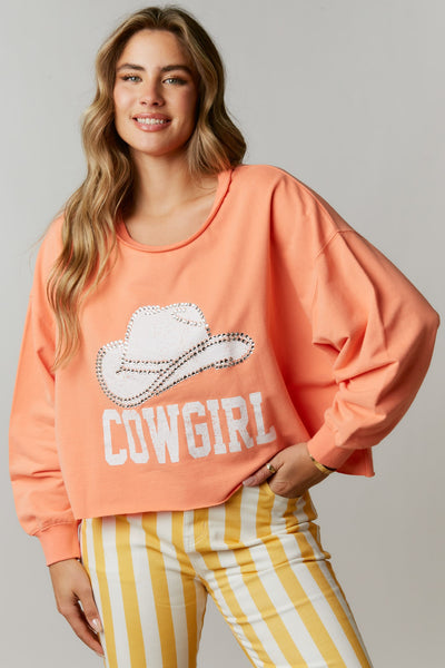 Orange Cowgirl Embellished Sweatshirt