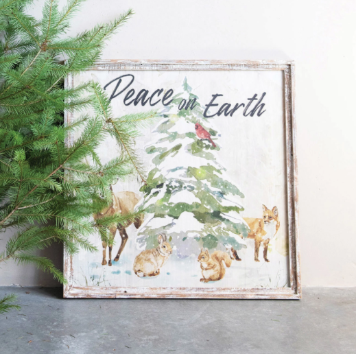 Peace on Earth Wood Framed Wall Decor
