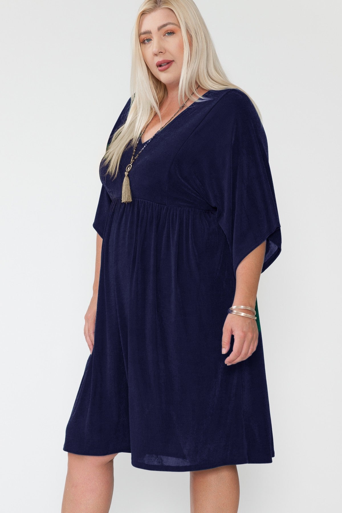 Navy Waist Ruched Dolman Dress