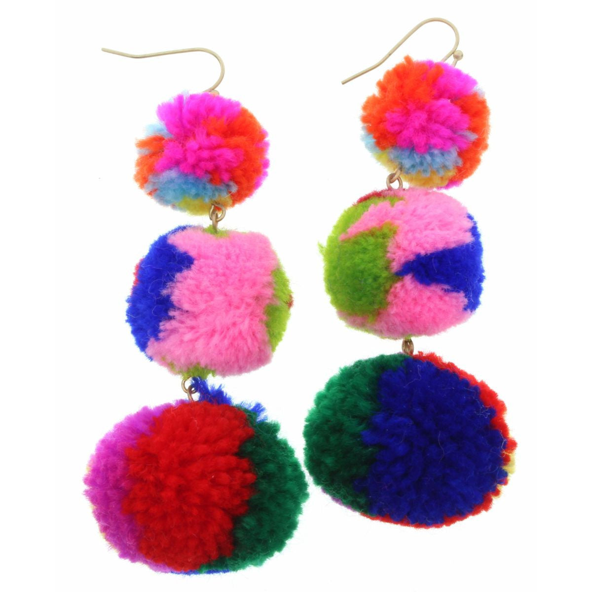 Multi-Colored Pom Pom Earrings