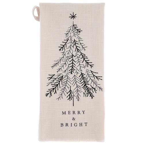 Embroidered Cotton Tea Towel Merry & Bright