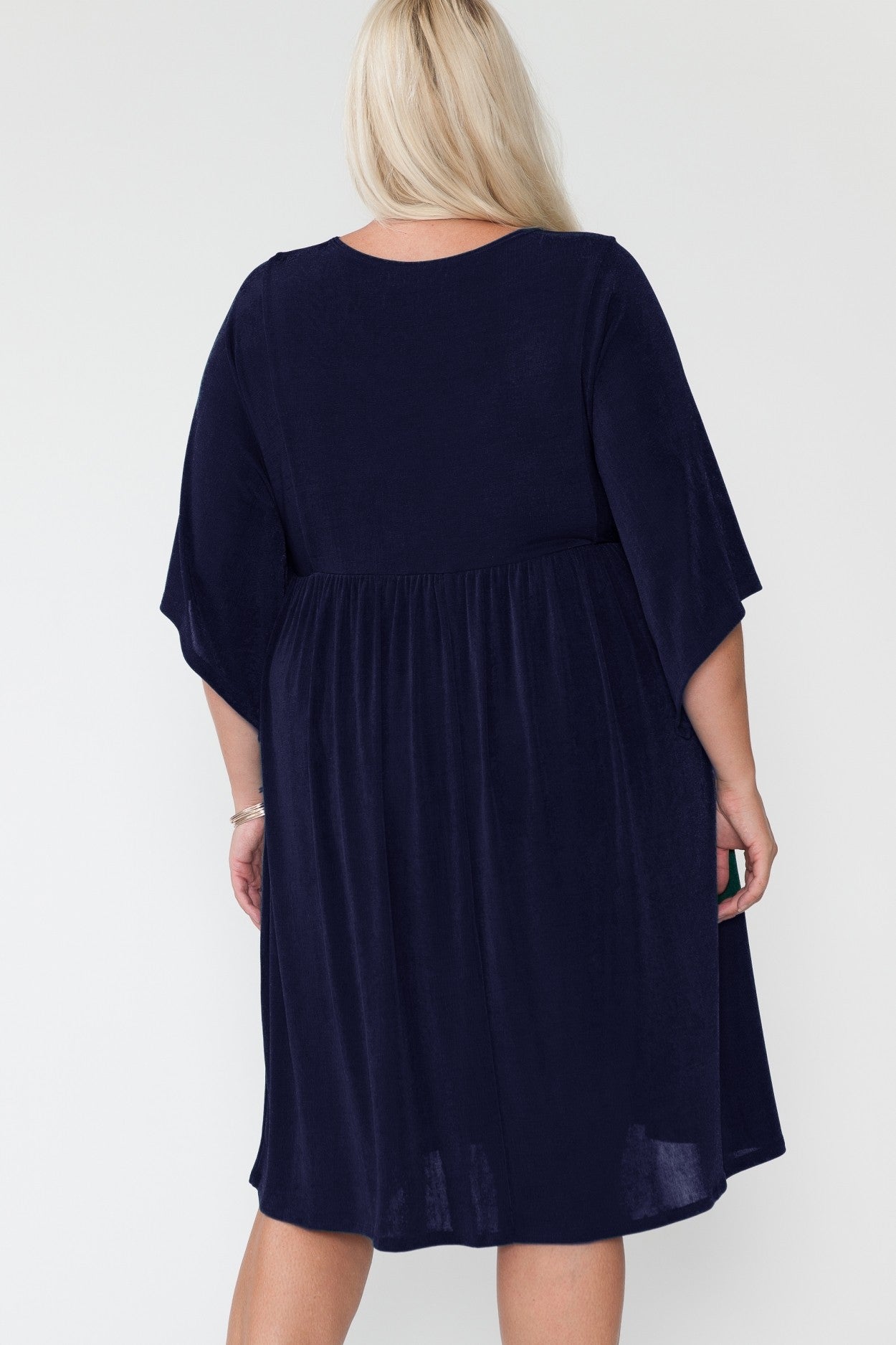 Navy Waist Ruched Dolman Dress