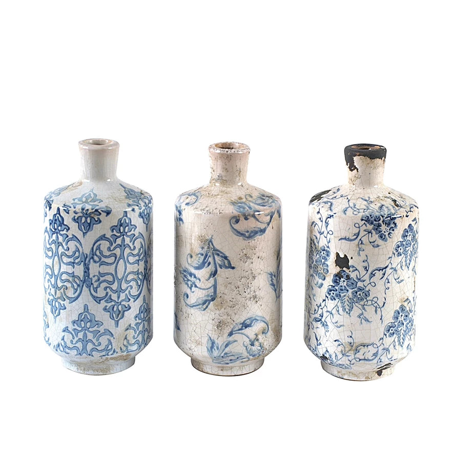 Terracotta Blue & white Vase with Pattern, 3 Styles