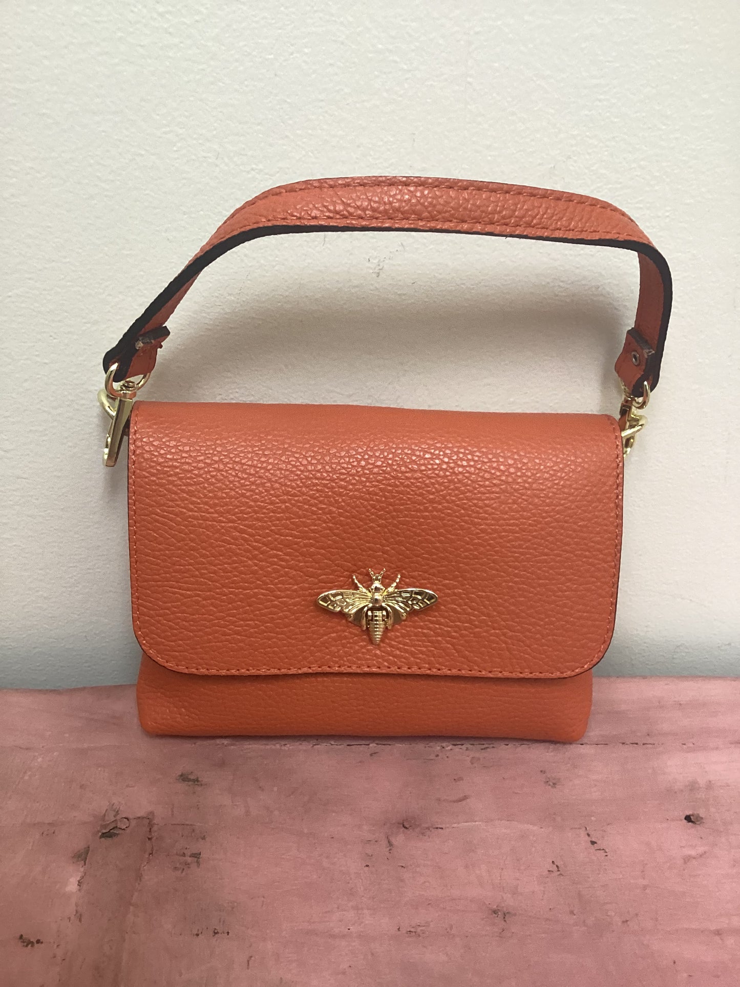 Genuine Leather Small Clutch w/Bee