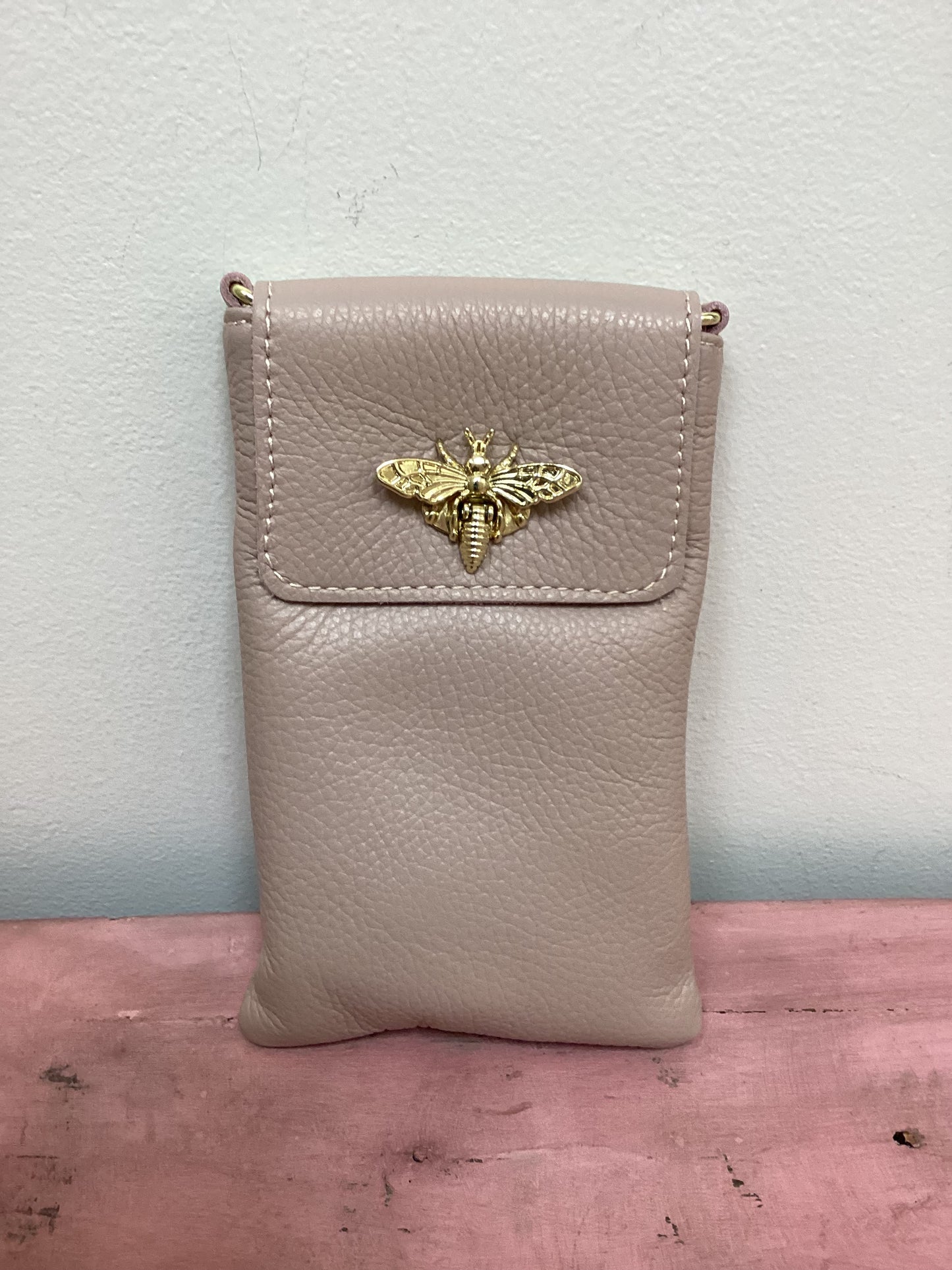 Genuine Leather Cellphone Crossbody w/Bee