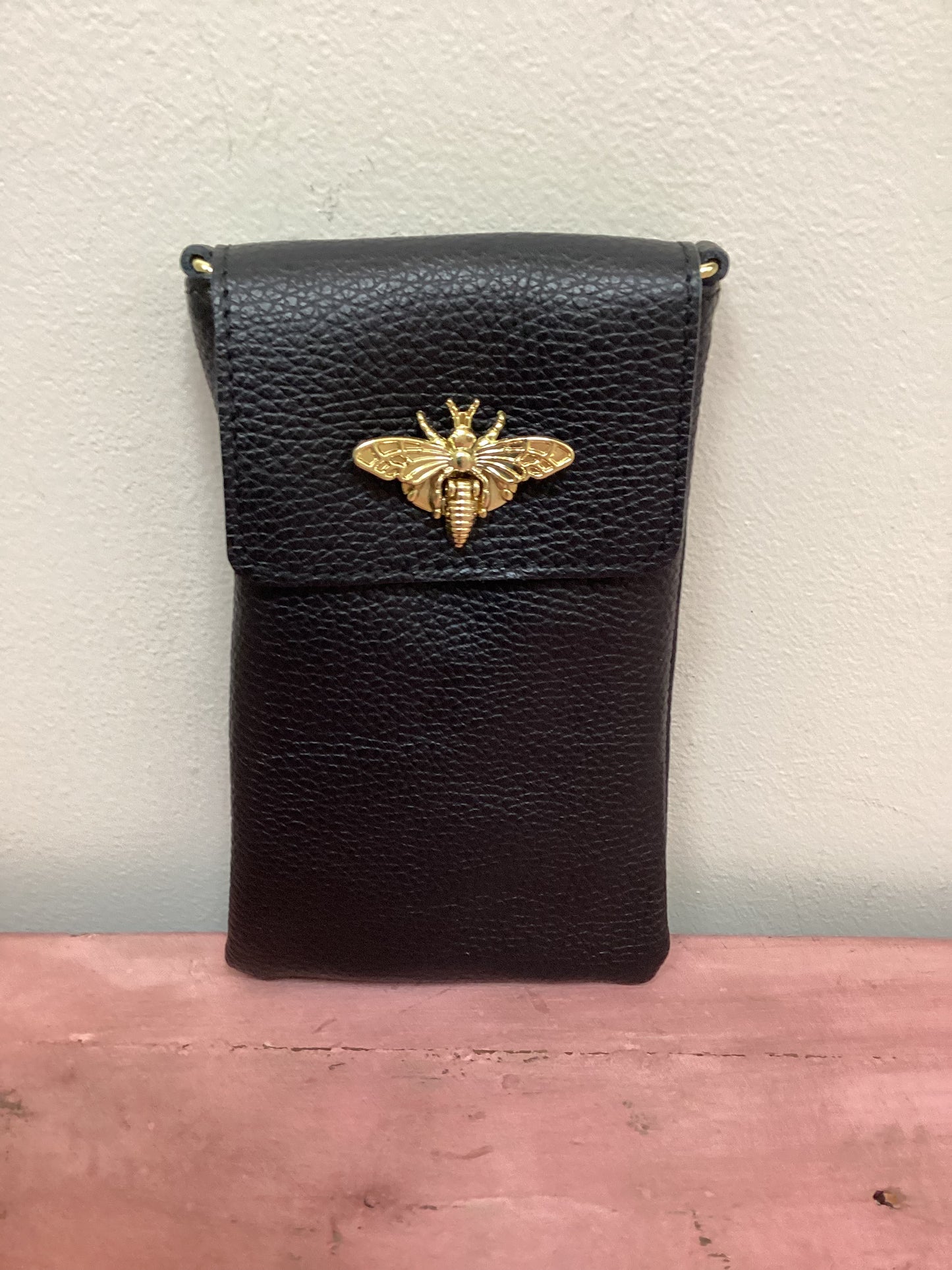 Genuine Leather Cellphone Crossbody w/Bee