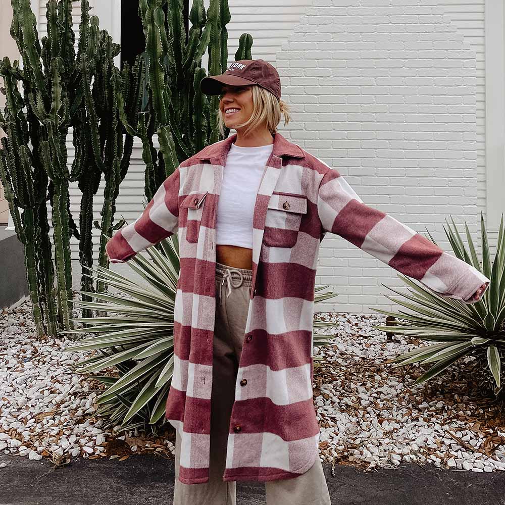 Dusty Rose Plaid Long Shaket