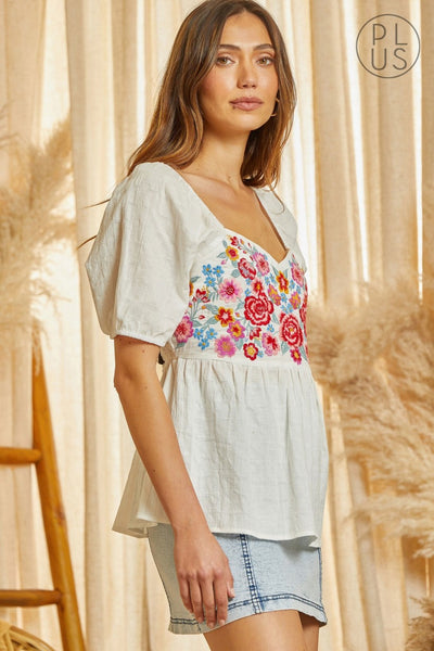 White Embroidery Sweetheart Bustline Top