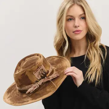 Distressed Western Cream Fedora Hat